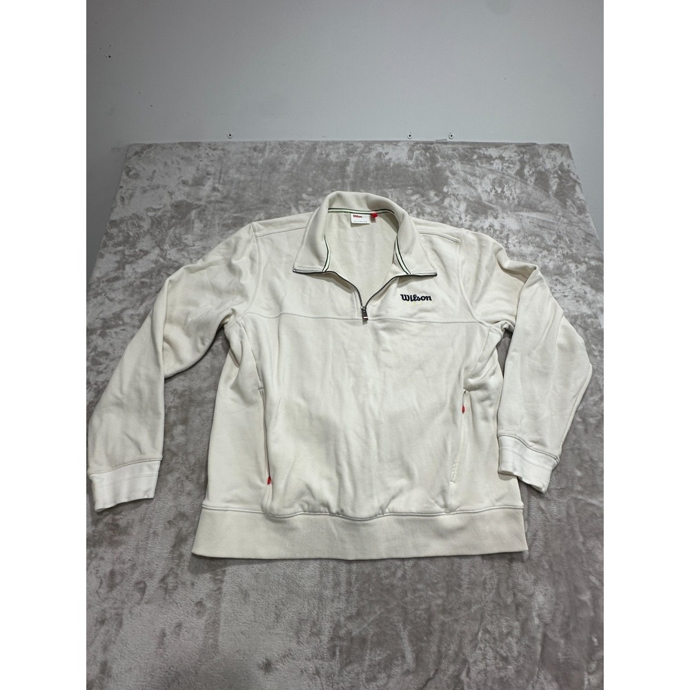 Wilson Tennis Pullover Sweatshirt Mens Size XXL Cream/Off White 1/4‎ Zip Pockets